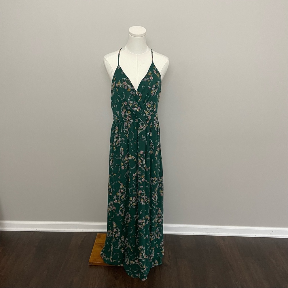 Laundry by Shelli Segal Dress Maxi Floral Surplice Racerback Lined Green Pink - Picture 3 of 14